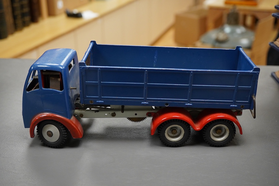 A Shackleton clockwork Foden FG 6-wheel tipper lorry, in blue with red mud guards